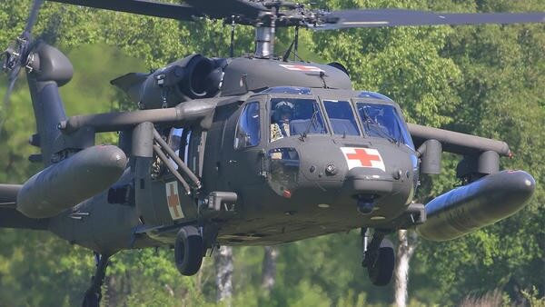 Military medical helicopter preparing to fly
