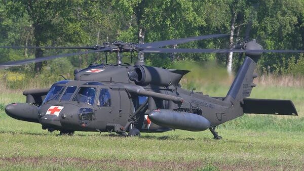 Military medical helicopter parked