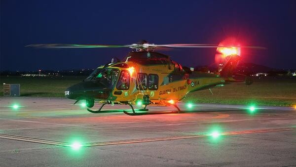 Yellow helicopter parked
